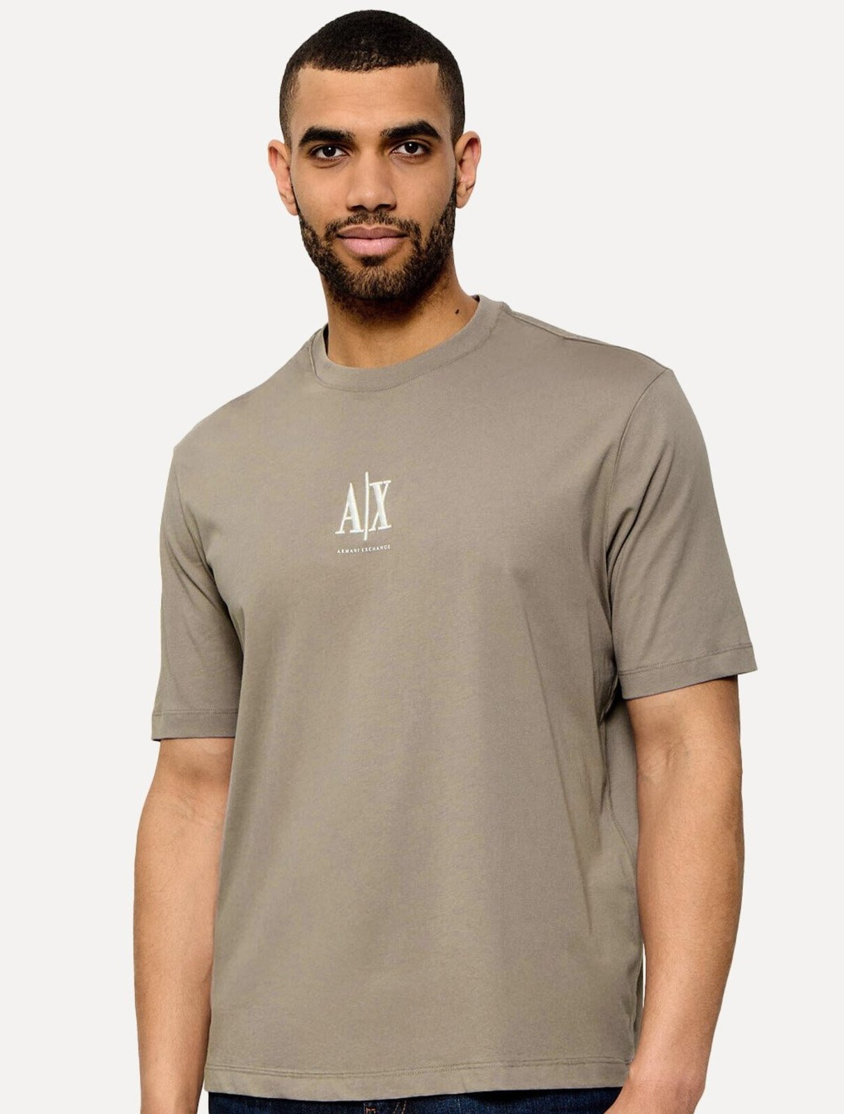 Camiseta Armani Exchange Masculina Regular Fit Small Logo Icon Cáqui Médio