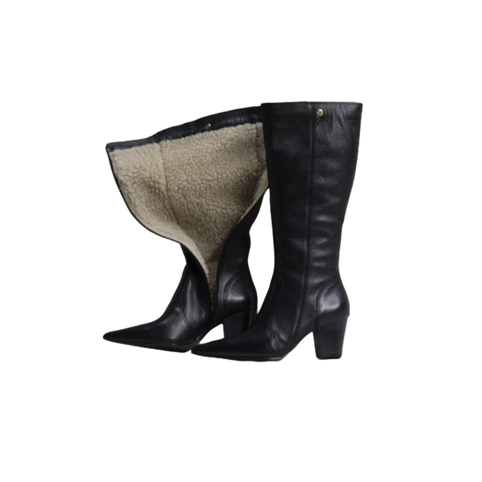 Vista 2 Bota Feminina Lã Sintética Bico Fino Cano Longo Couro Salto 6 Cm Spinelli preto Spinelli preto
