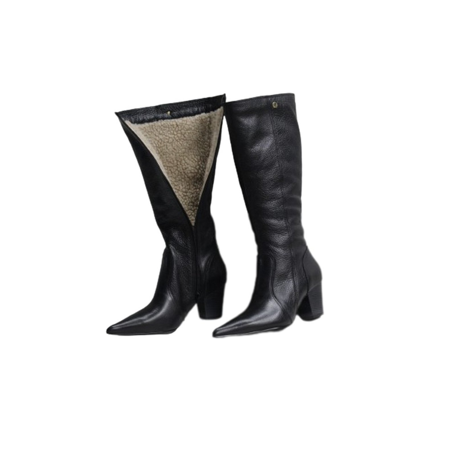 Vista 3 Bota Feminina Lã Sintética Bico Fino Cano Longo Couro Salto 6 Cm Spinelli preto Spinelli preto