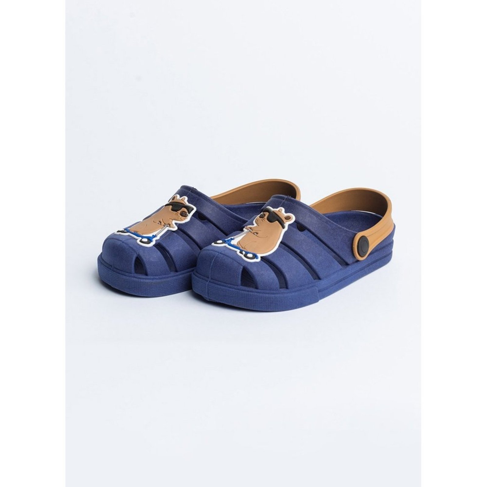 Vista 2 Infantil - Babuche Menino Marinho com Tira Marrom Capivara de Patinete Molekada azul Molekada azul