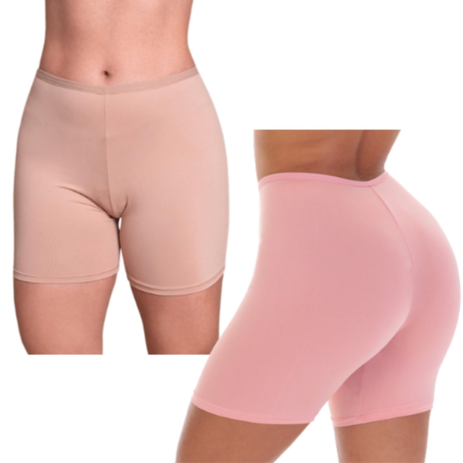 Kit 2 Bermuda Anágua Curto Reflexo Íntimo Segunda Pele Lisa Proteção Anti Atrito Rosa e Bege