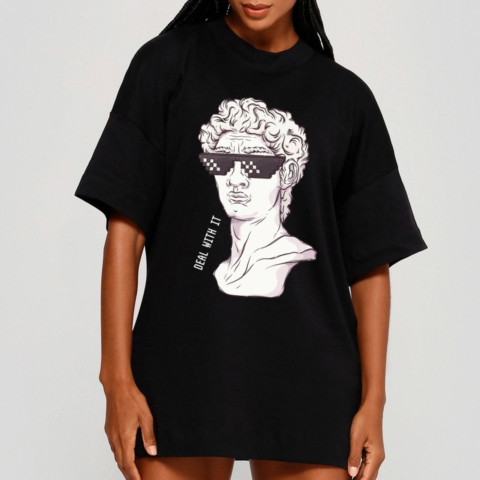Camiseta Ousy Unissex Deal With It Arte Clássica Urbana Streetwear Oversized Preto