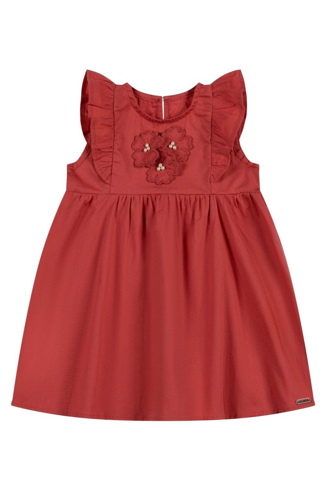 Infantil - Vestido Menina Flores Com Pérolas Colorittá Vermelho