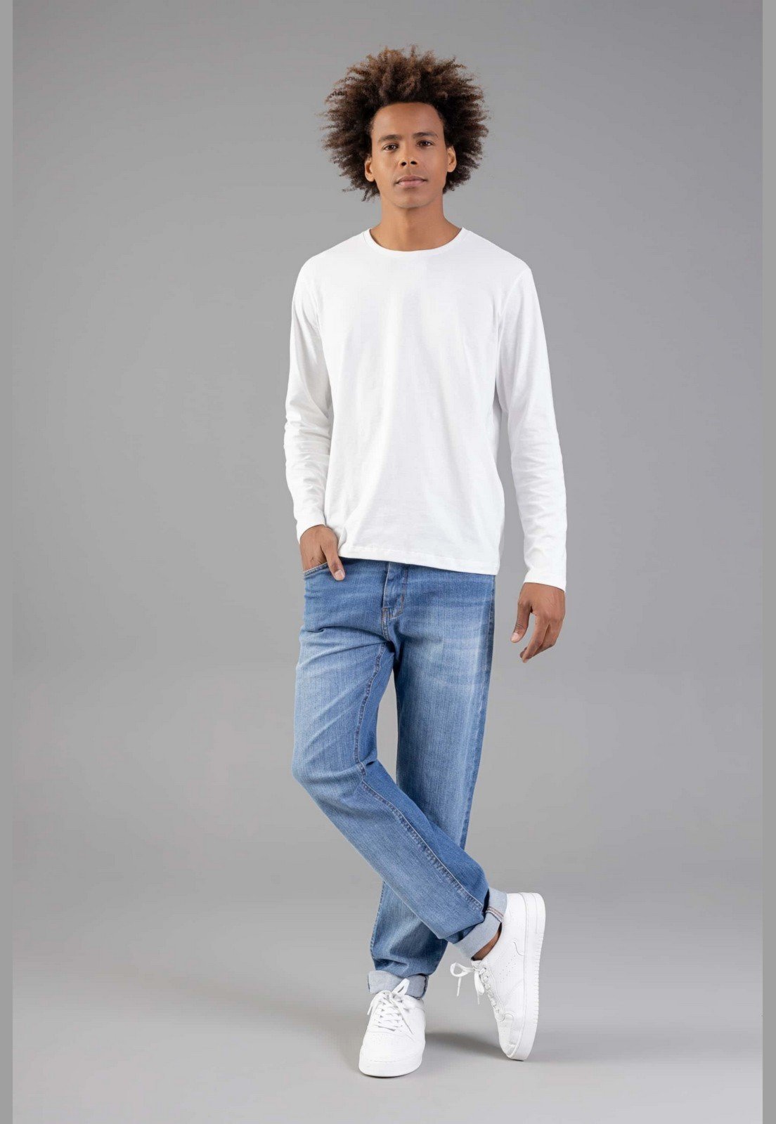 Camiseta Básica de Mangas Longas Masculino Adulto Just Basic Branco