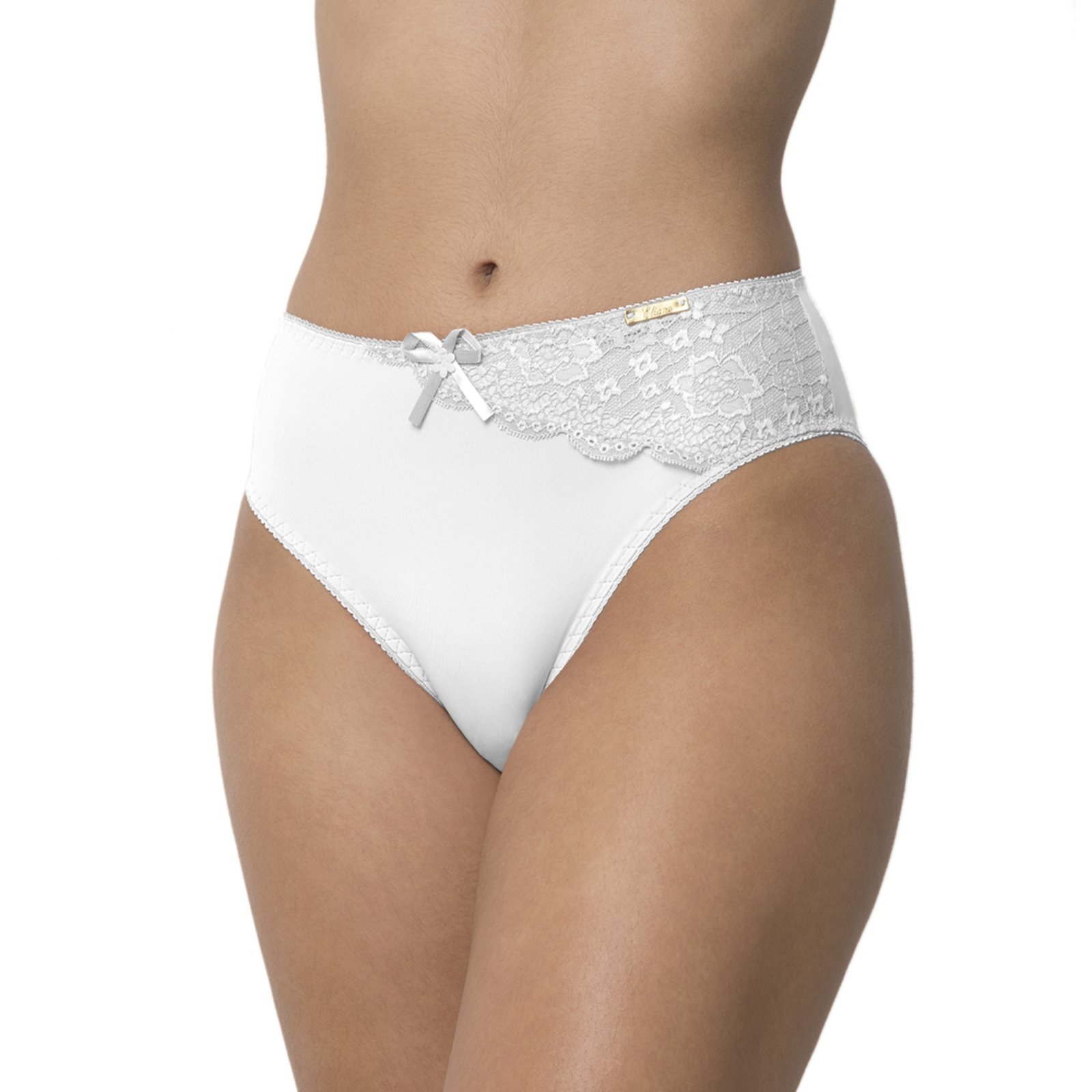 Calcinha Conforto Gabi Lingerie Calça Microfibra com Renda Lateral Cintura Alta Branco