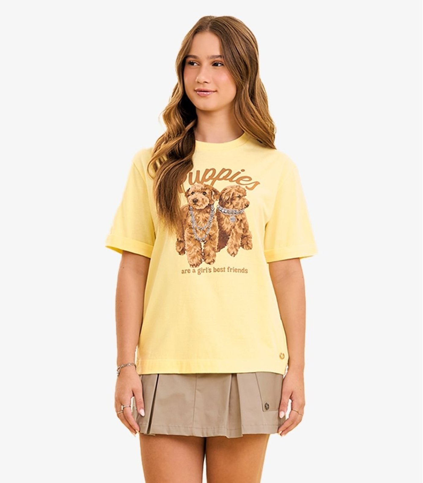 Infantil - T Shirt Feminina Com Rebite Minty Amarelo
