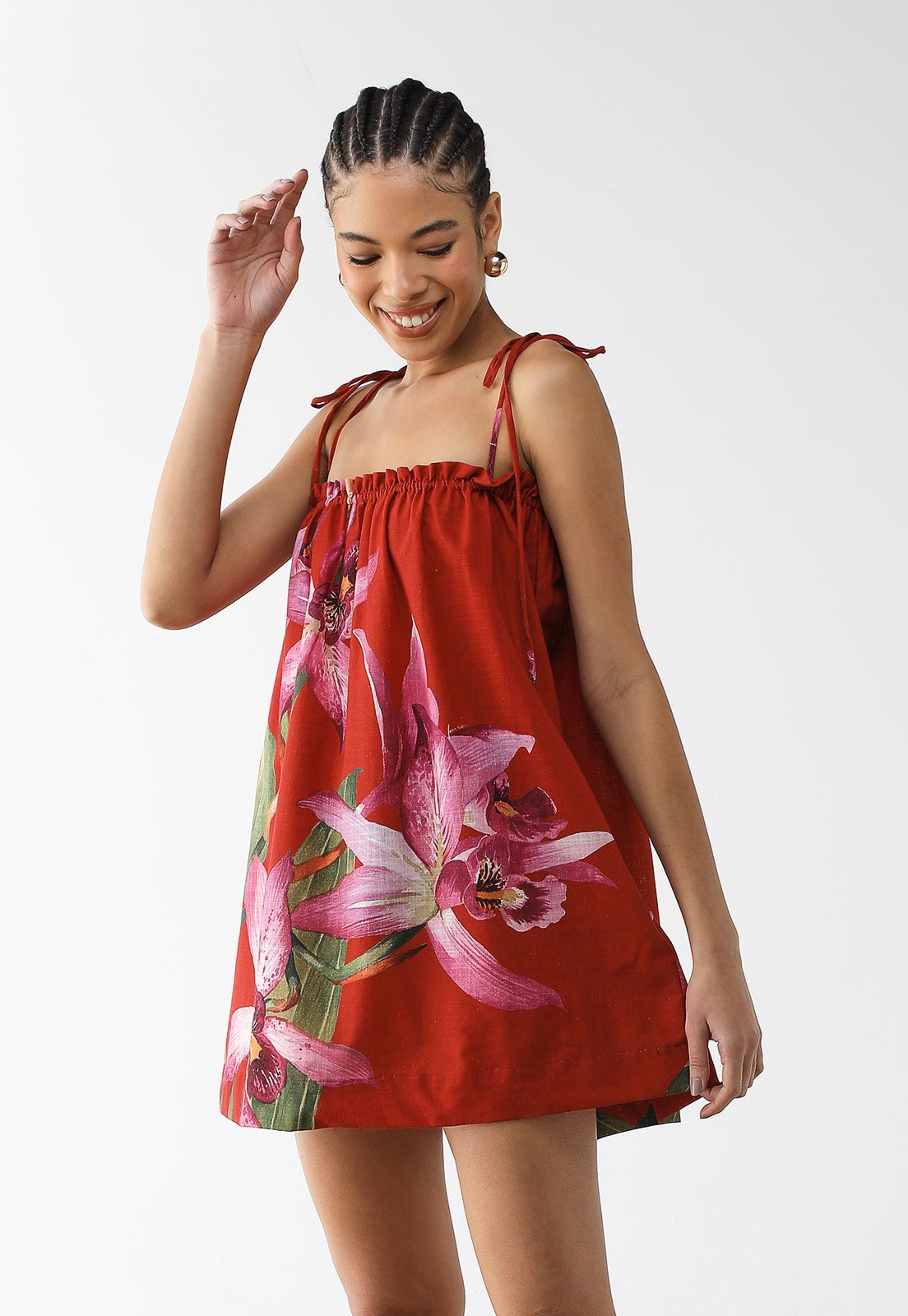 Vestido Feminino FARM Estampa Floral Curto Vermelho