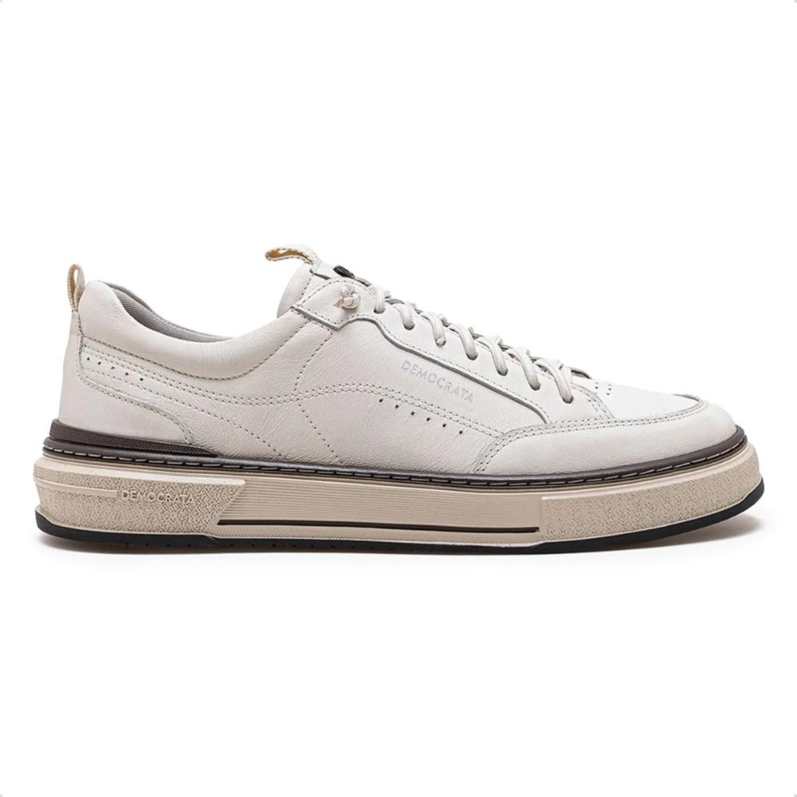 Tênis de Couro Democrata Masculino Denim Foster 640201 Off-white