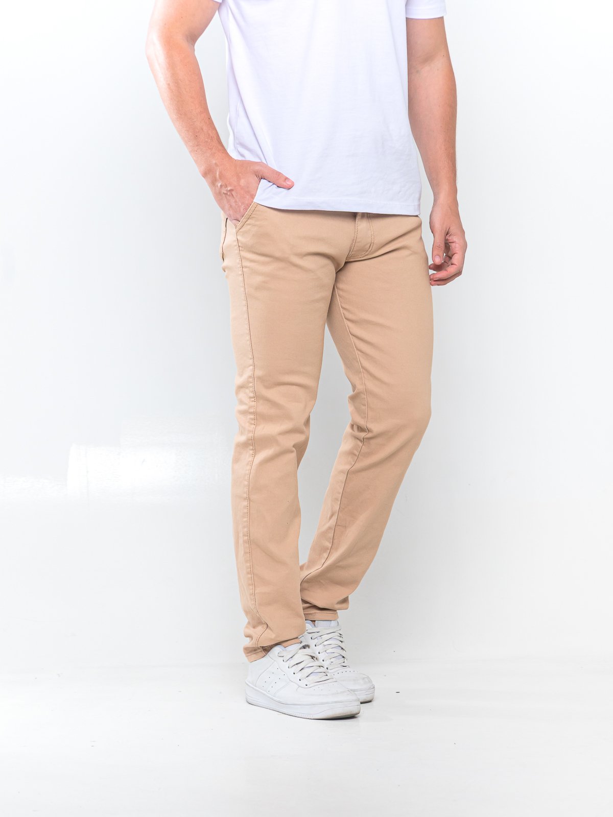 Calça Sarja Masculina Alpha Street Wear Confortável e Básica Bege