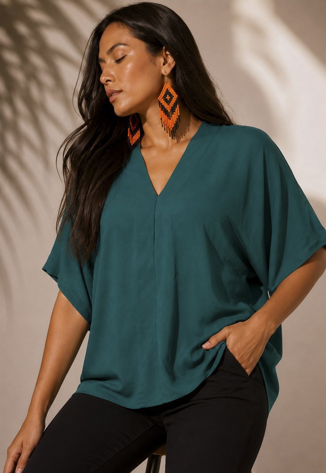 Blusa Amazonia Vital Gola V Manga Curta verde Petroleo