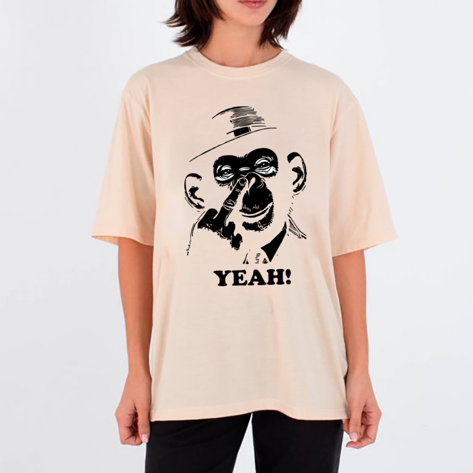 Vista 2 Camiseta Ousy Unissex Streetwear Yeah Macaco Rebelde Atitude Urbana Oversized Off White off-white white ousy off-white white