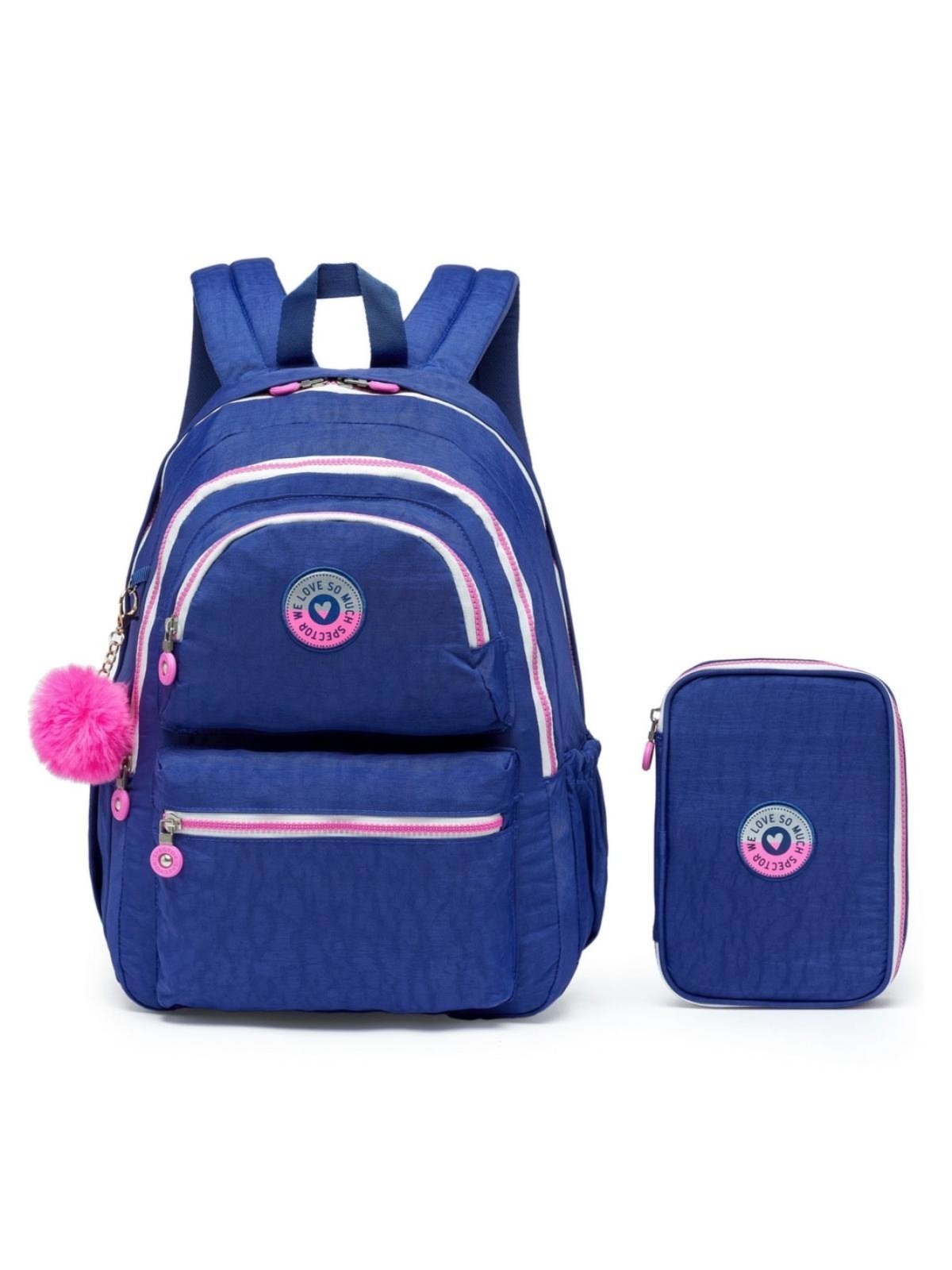 Vista 2 Infantil - Kit Mochila Juvenil Escolar Estojo Reforçado Spector azul Spector azul