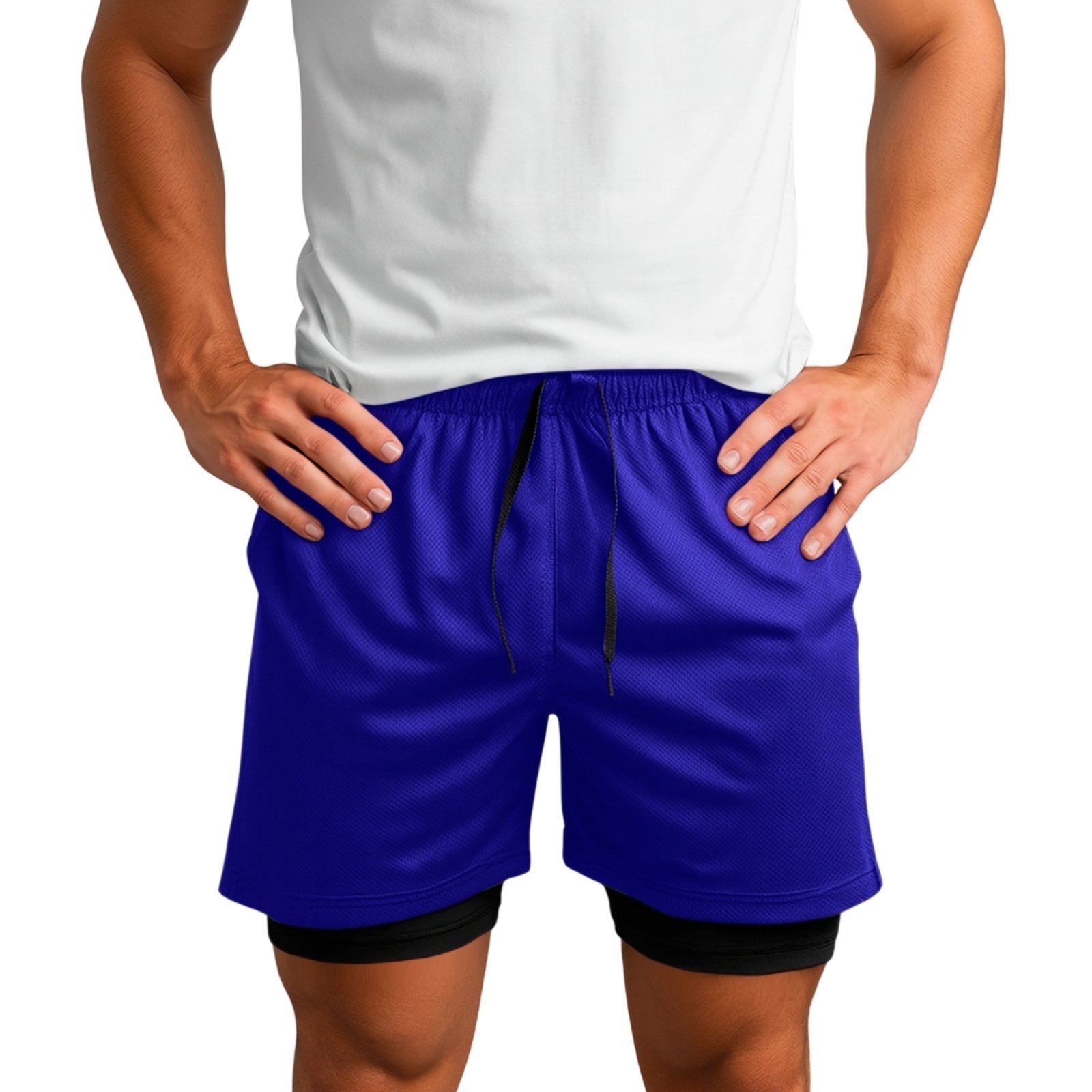 Short Treino Dry Fit Térmico 2 em 1 com Bolso para Celular e Porta-Toalha Calção Fitness Academia