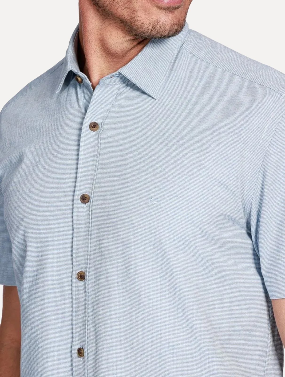Vista 3 Camisa Aramis Masculina Manga Curta Slim Falso Liso Belfort Mescla verde Aramis verde