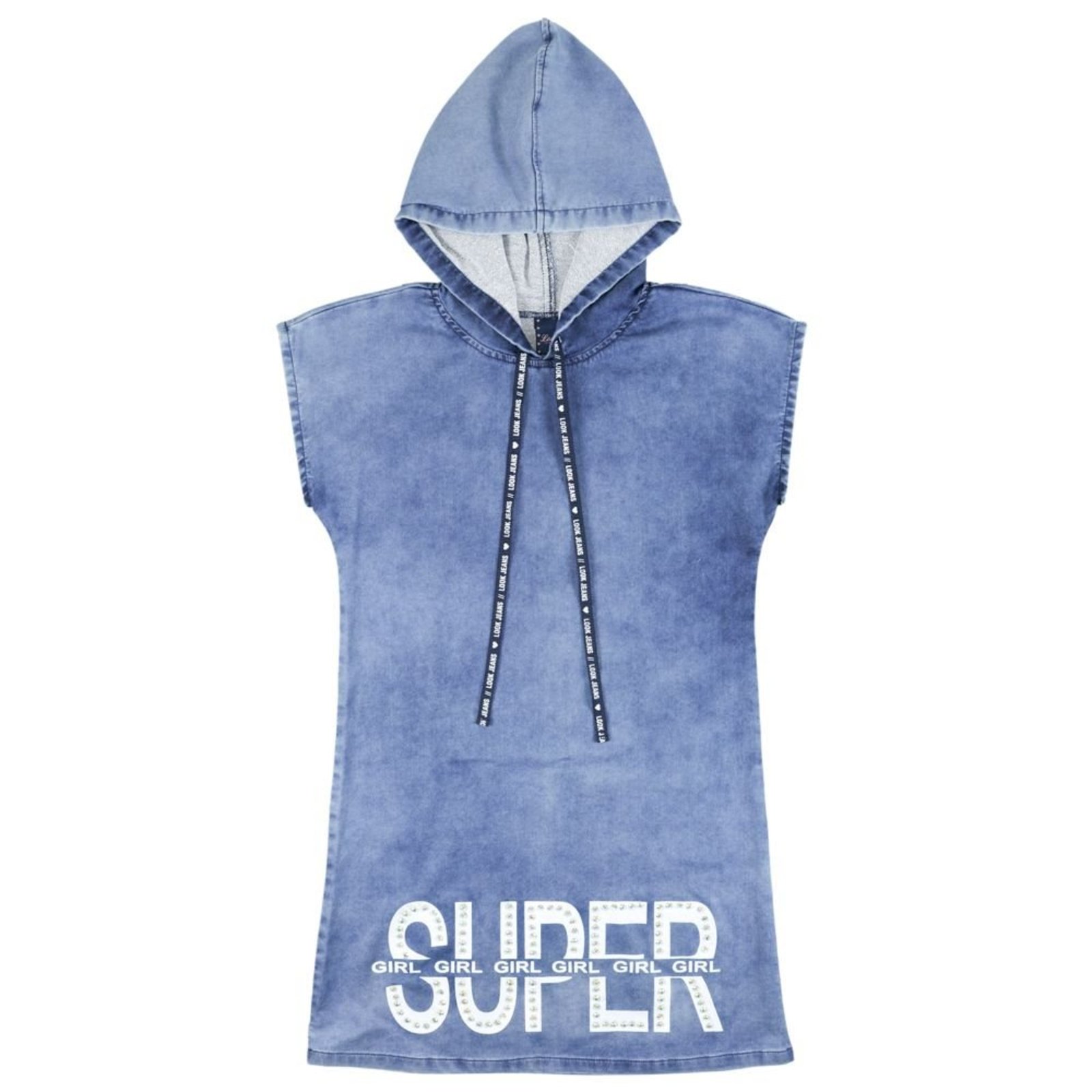 Infantil - Vestido Juvenil Look Jeans c/ Capuz Jeans