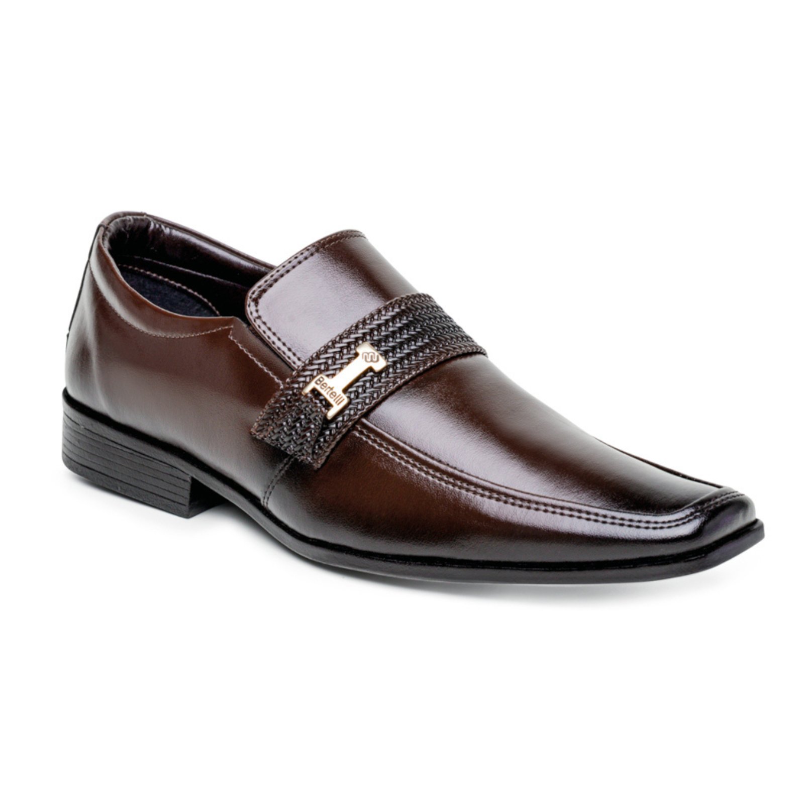 Sapato Masculino Miuzzi Social Bico Quadrado Com Detalhe Em Metal Frontal Modelo Clássico Cor Café