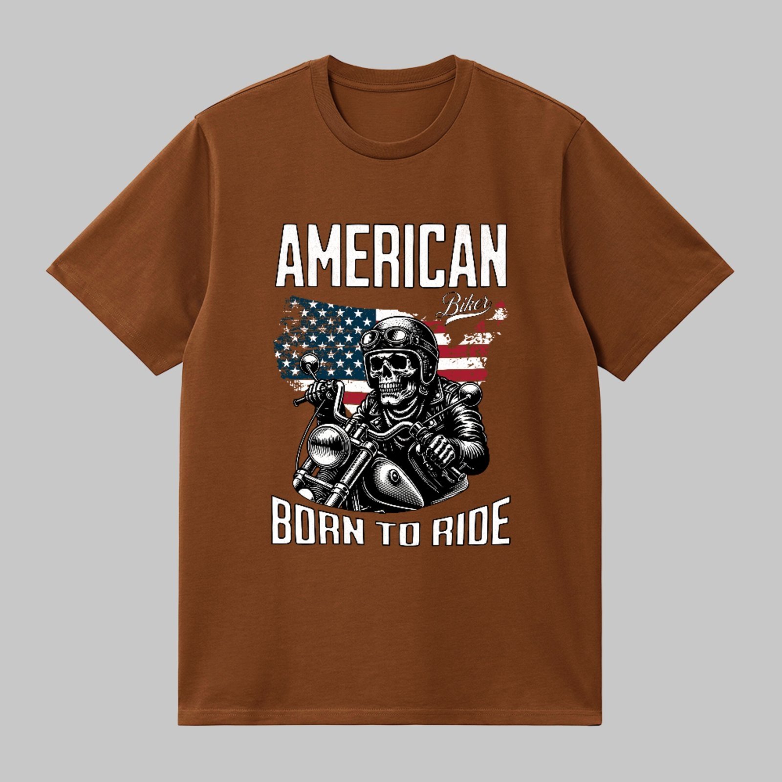 Camiseta Básica American Born To Ride Estilo Biker Unissex Marrom