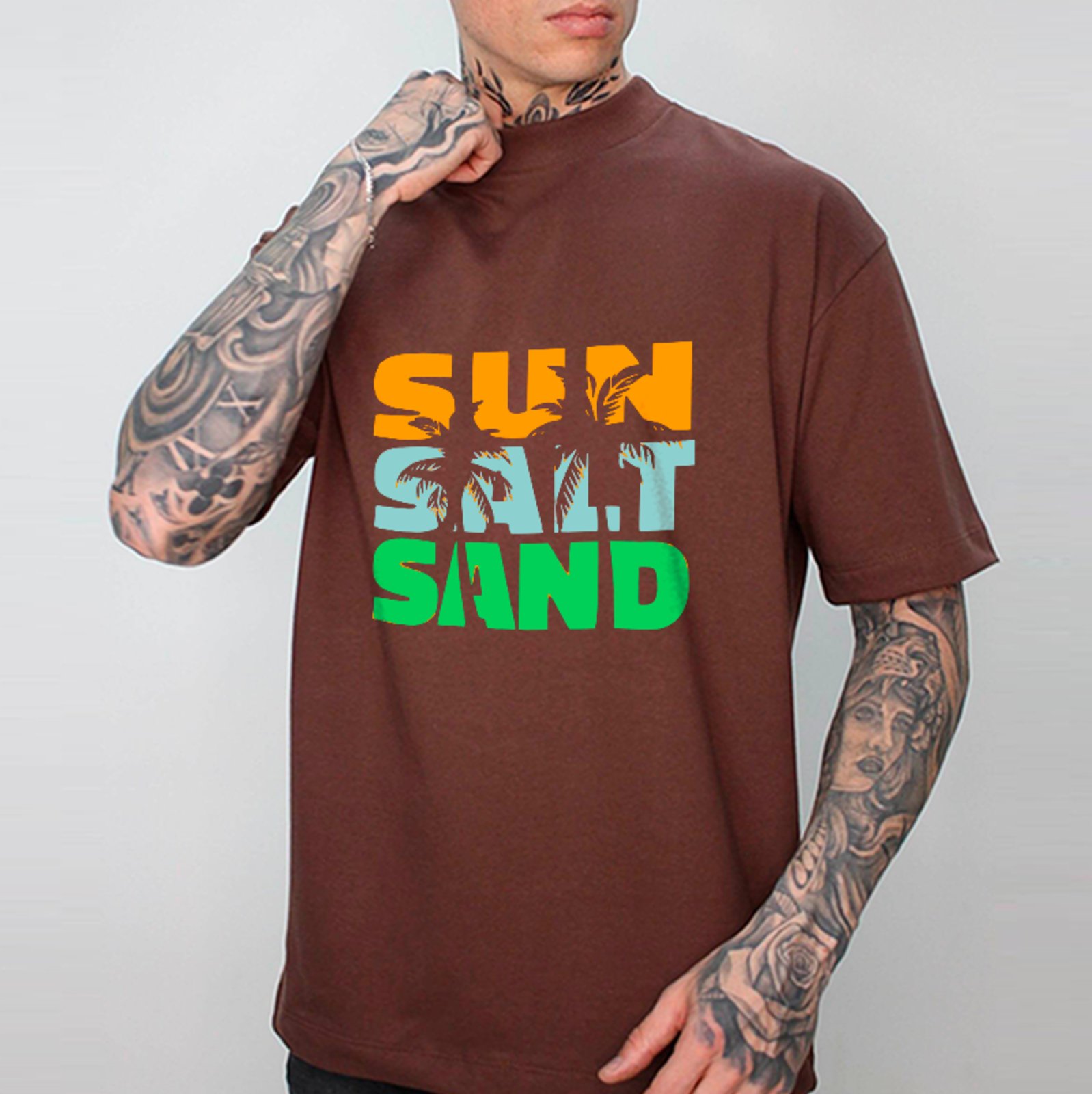 Camiseta Oversized Sun Salt Sand Beach Unissex Marrom