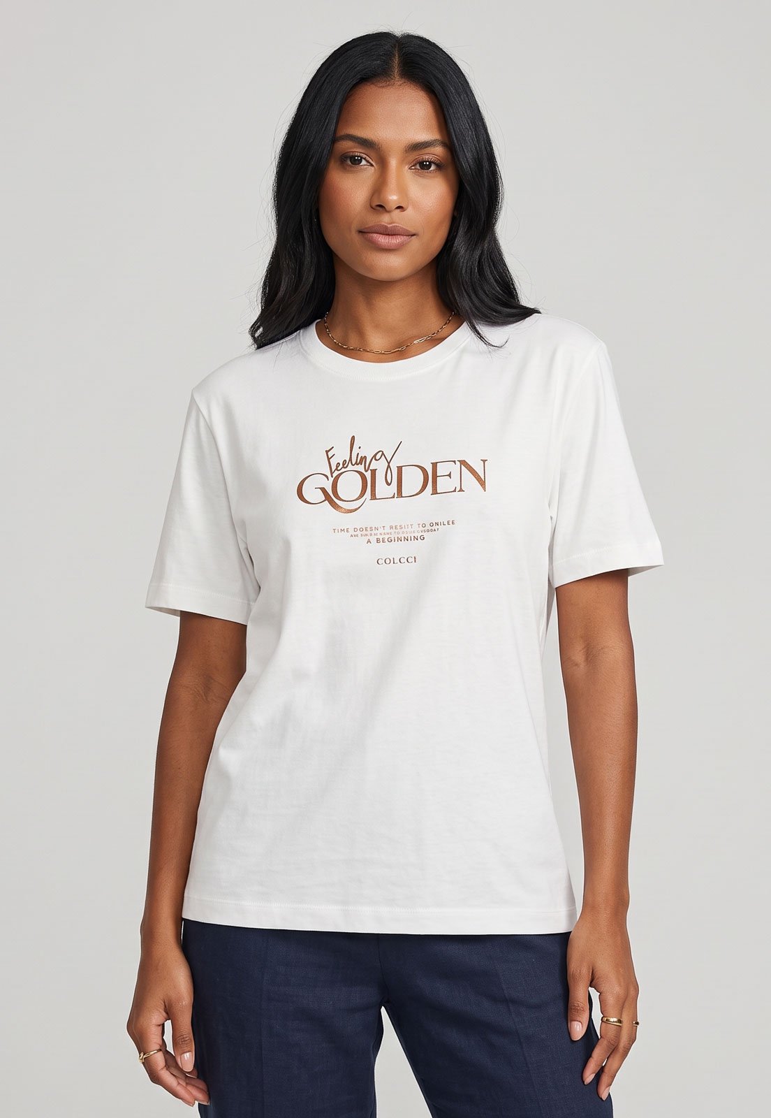 Camiseta Feminina Colcci Estampa Feeling Golden Branca