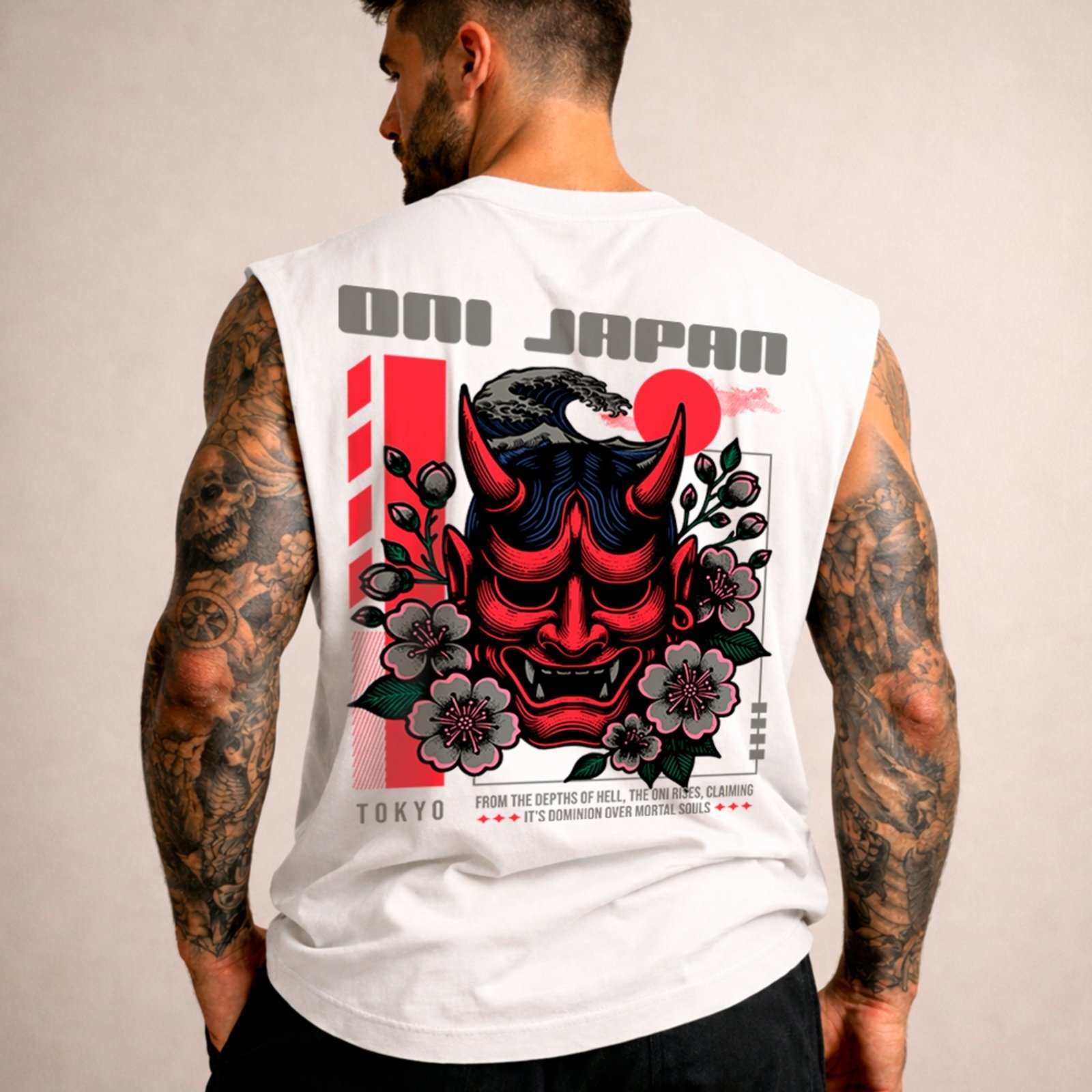 Camiseta Regata Machão Oni Japonês Tokyo Streetwear Branco