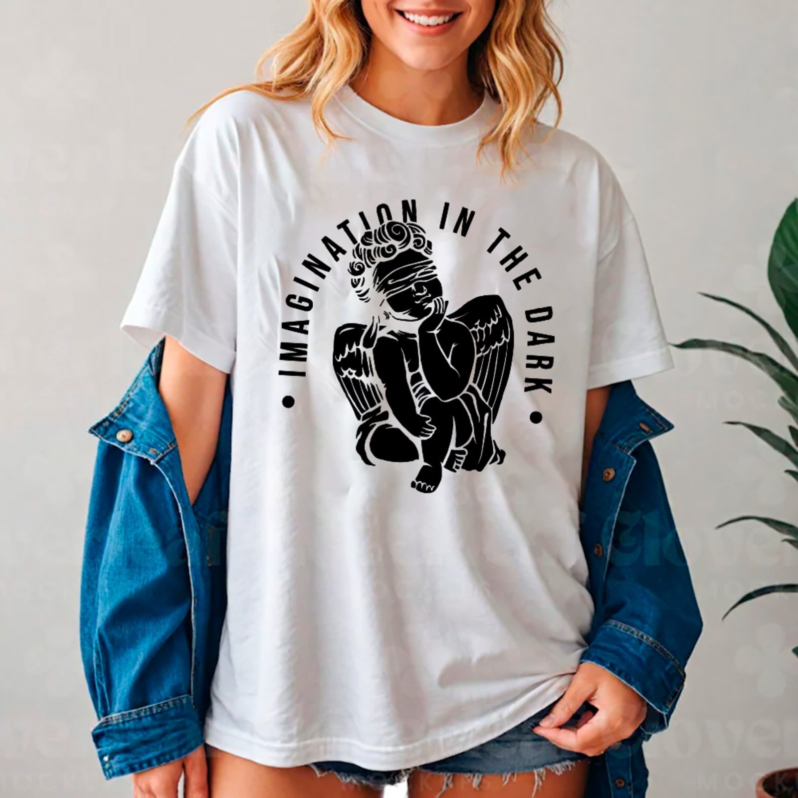 Camiseta Ousy Unissex Imagination in The Dark Visual Impactante Streetwear Oversized Branco