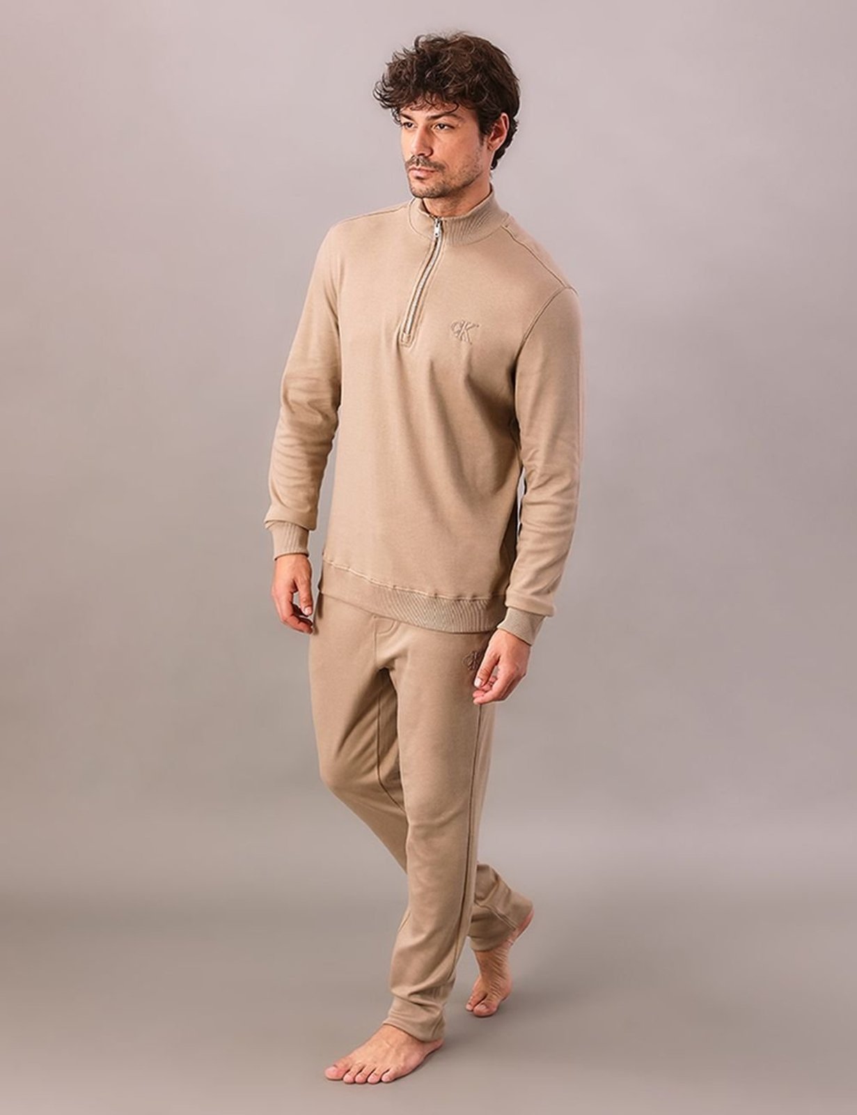 Blusão Meio Ziper Manga Longa Suedine - Caqui Medio Calvin Klein Jeans