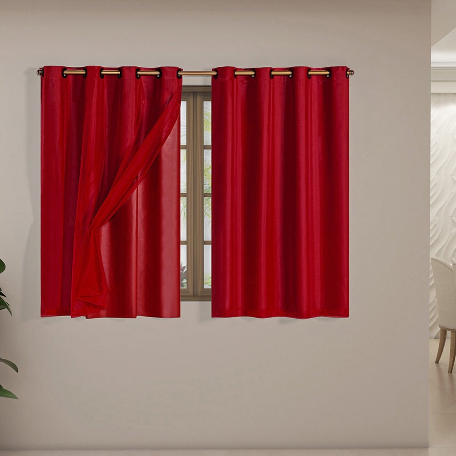 Cortina Daily Varão 1,5M Blackout PVC Com Voil 2,00mx1,40m Sala Quarto Vermelho