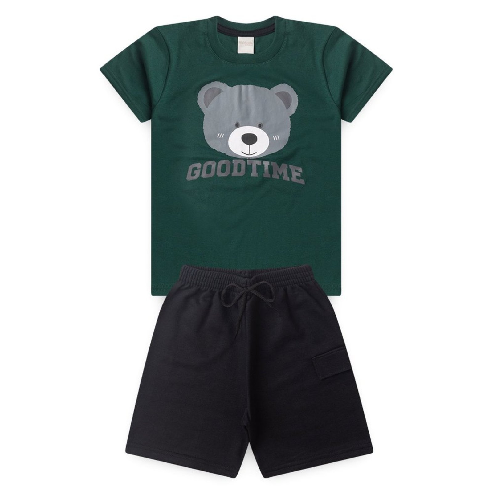 Vista 3 Infantil - Conjunto Verão Menino Camiseta e Bermuda Com Lapela Urso Molekada preto Molekada preto