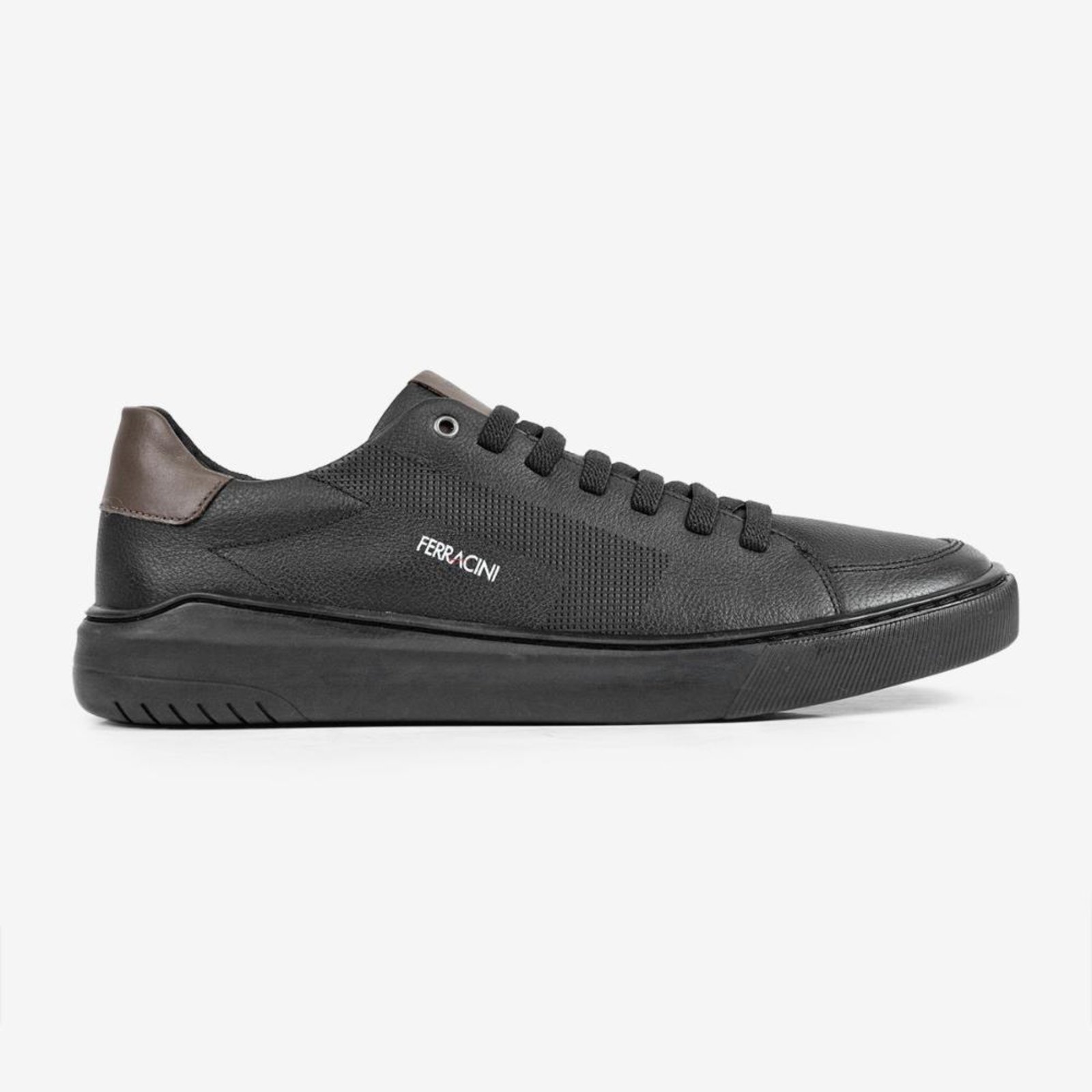 Sapatênis Ferracini Glow De Couro Masculino Básico Confortável Dia a Dia 2327A Preto