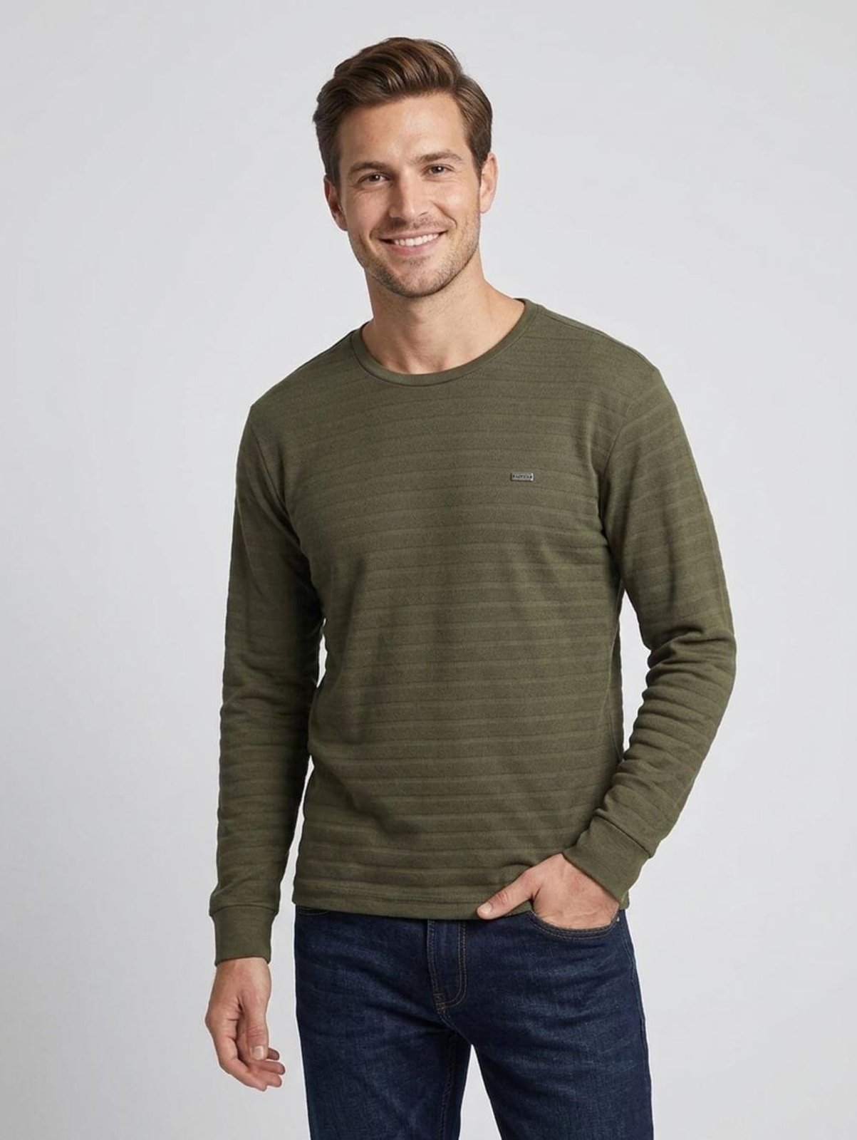 Camiseta Malha Texturizada Manga Longa Masculina VERDE