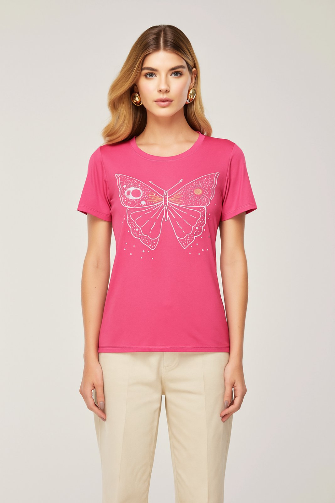 Vista 2 T-Shirt D Bell Outlet Fashion Tshirt Especial Foil - Borboleta Sol e Lua pink D BELL OUTLET FASHION pink