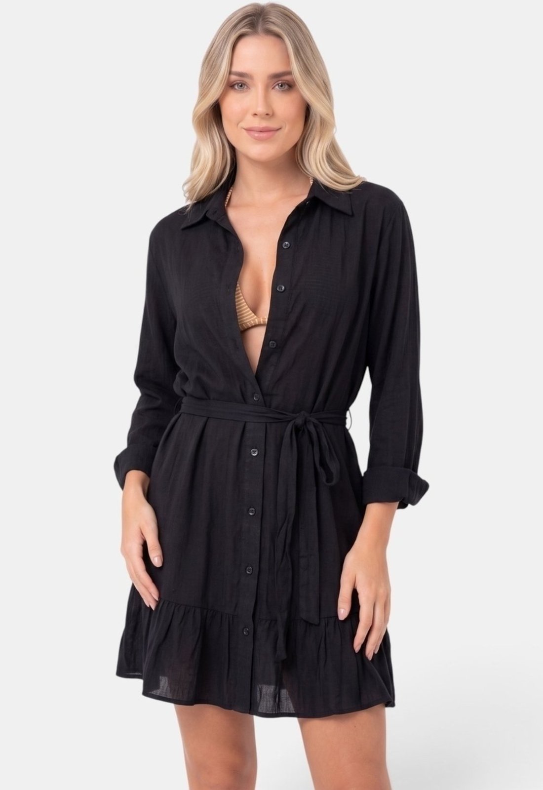 Saída De Praia Areia Branca Camisa Solaris Preta