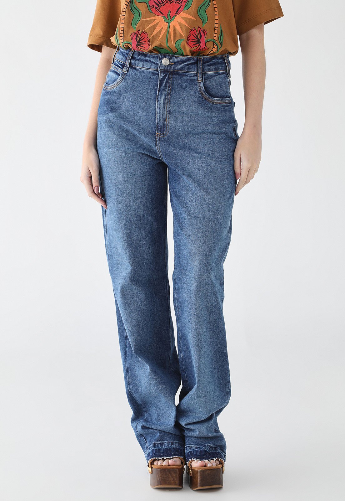 Calça Jeans Feminina Colcci Reta Cintura Alta Azul Média