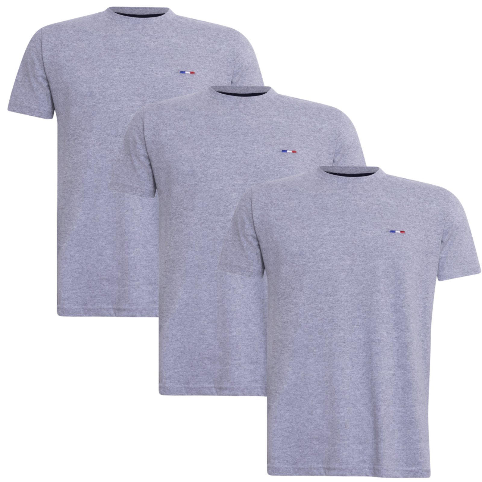 Kit 3 Camisetas Básicas Masculina em Algodão Premium Bordado França Cinza