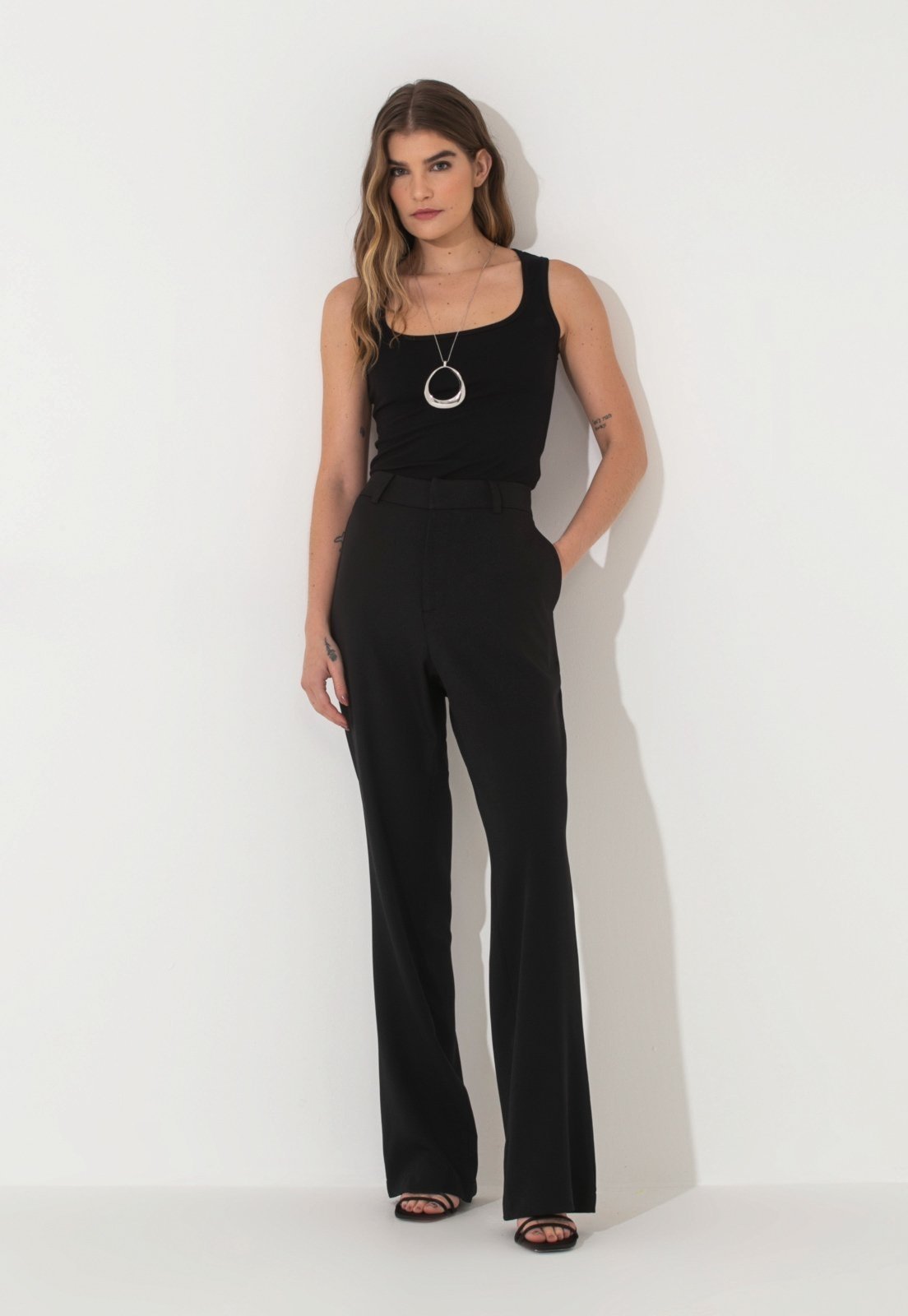 Calça Alfaiataria Traymon Cintura Alta Preto