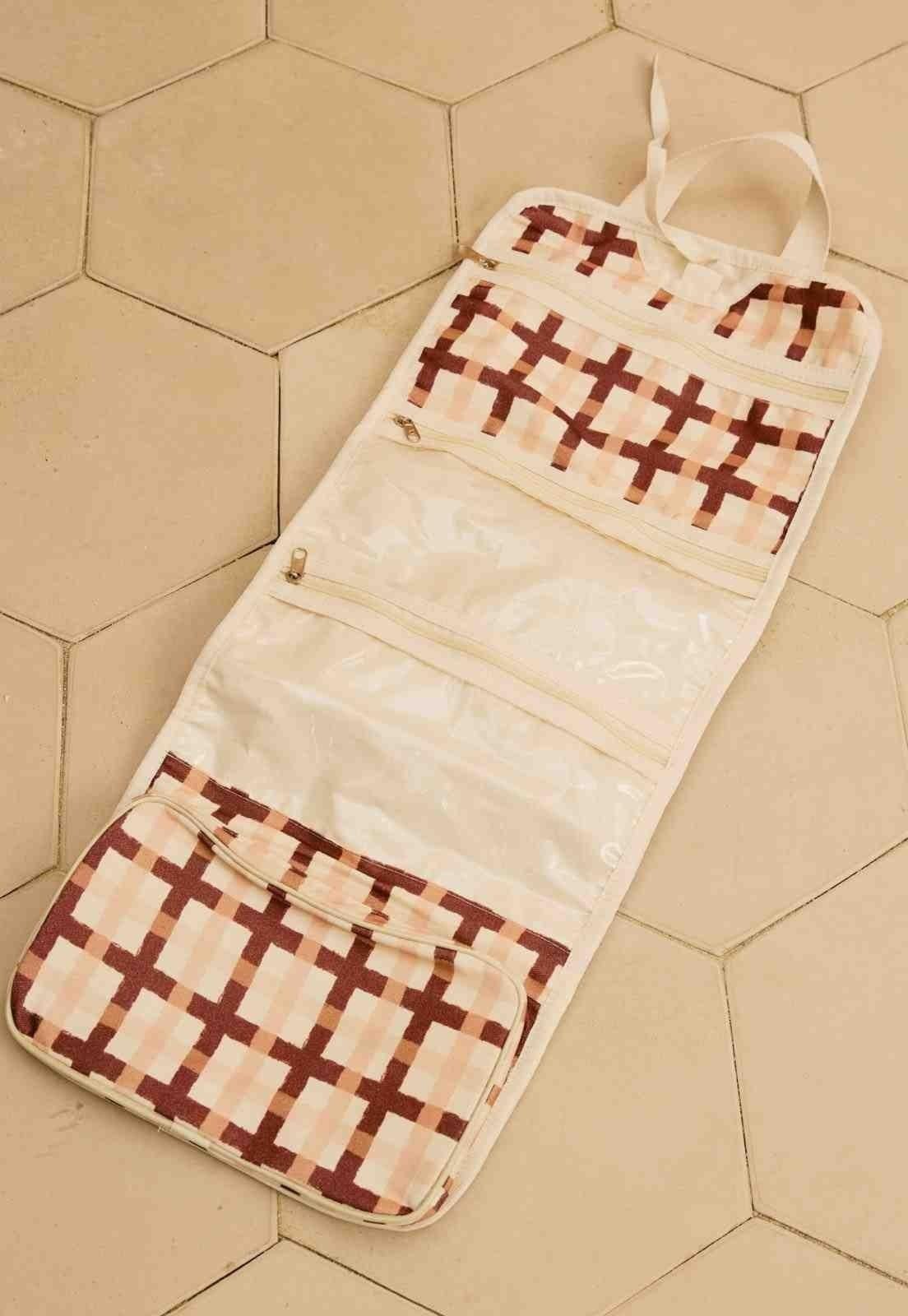 Necessaire Dobrável Divisórias Estampada Mitú Marrom