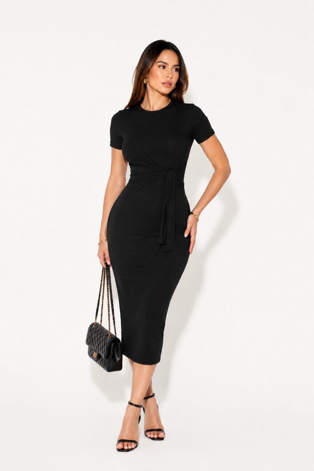 Vestido Midi D Bell Outlet Fashion Nó Frontal Preto