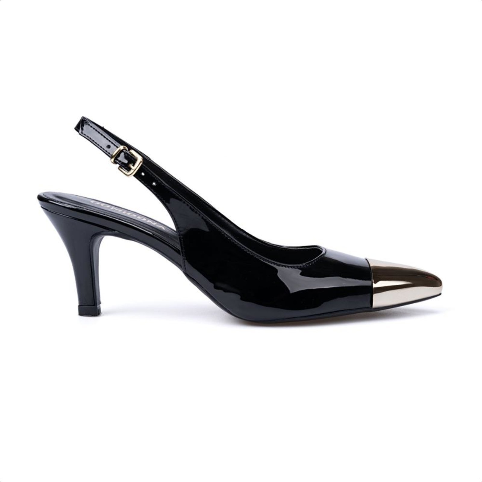 Vista 3 Scarpin Feminino Slingback Salto Alto Fino Bico De Metal Domidona dourado Domidona dourado