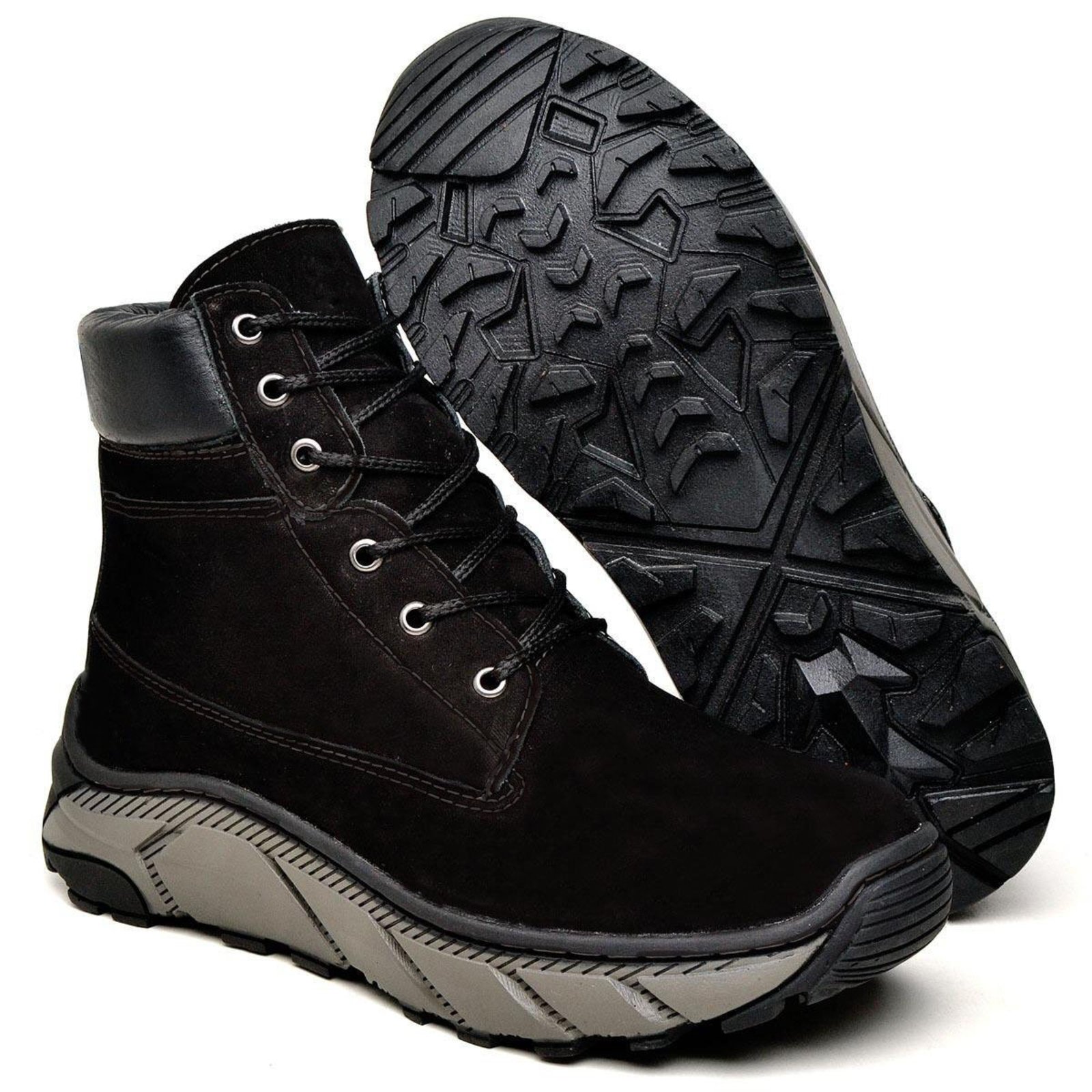 Bota Masculina Em Couro Solado Antiderrapante Coturno Sapatofran Cano Alto Preto