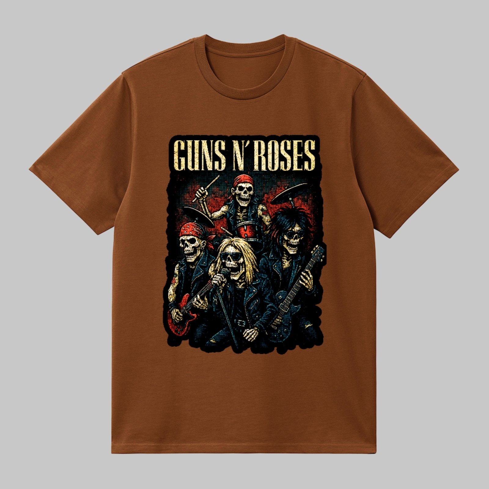 Camiseta Básica Rock Old School Autêntico Banda Guns N Roses Unissex Marrom