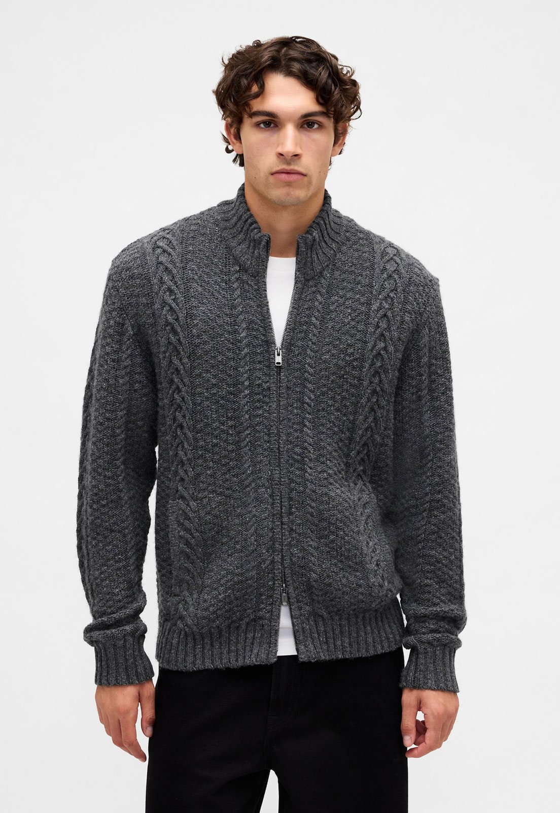 Suéter Masculino GAP Tricô Texturizado Gola Alta Cinza Escuro