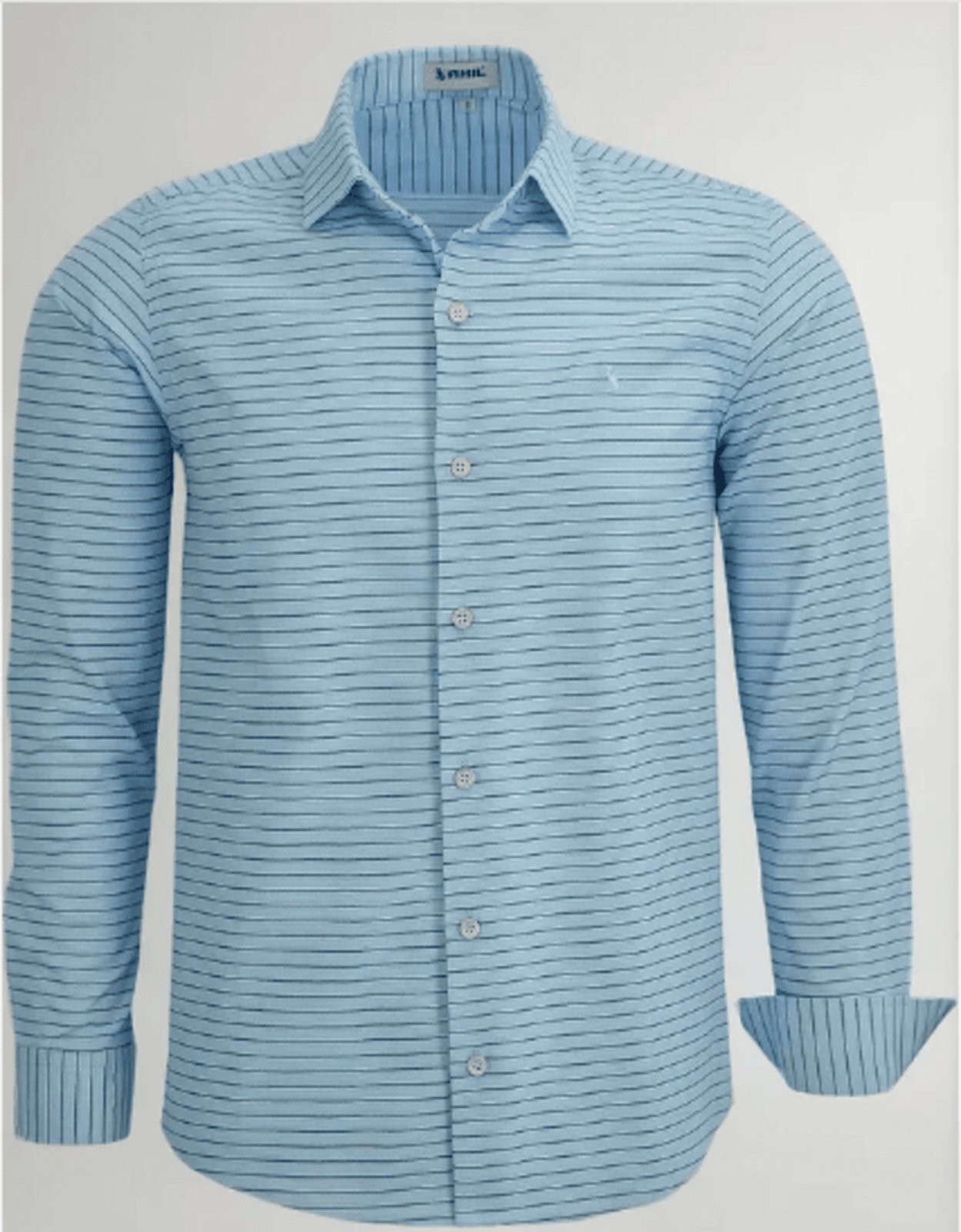 Camisa Social Amil Listrada Andor Algodão Fácil de Passar Macia M/Longa Luxo Azul