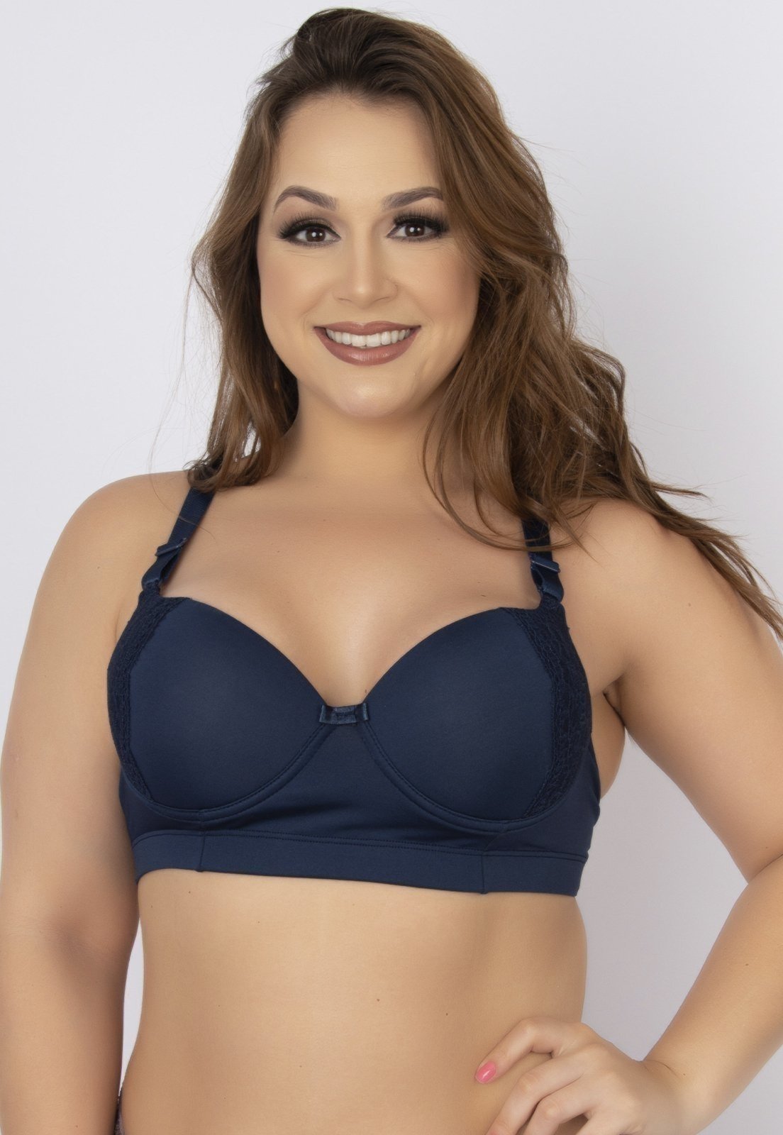 Soutien Feminino Plus Size WLS Modas Reforçado com Renda e Bojo Azul Marinho