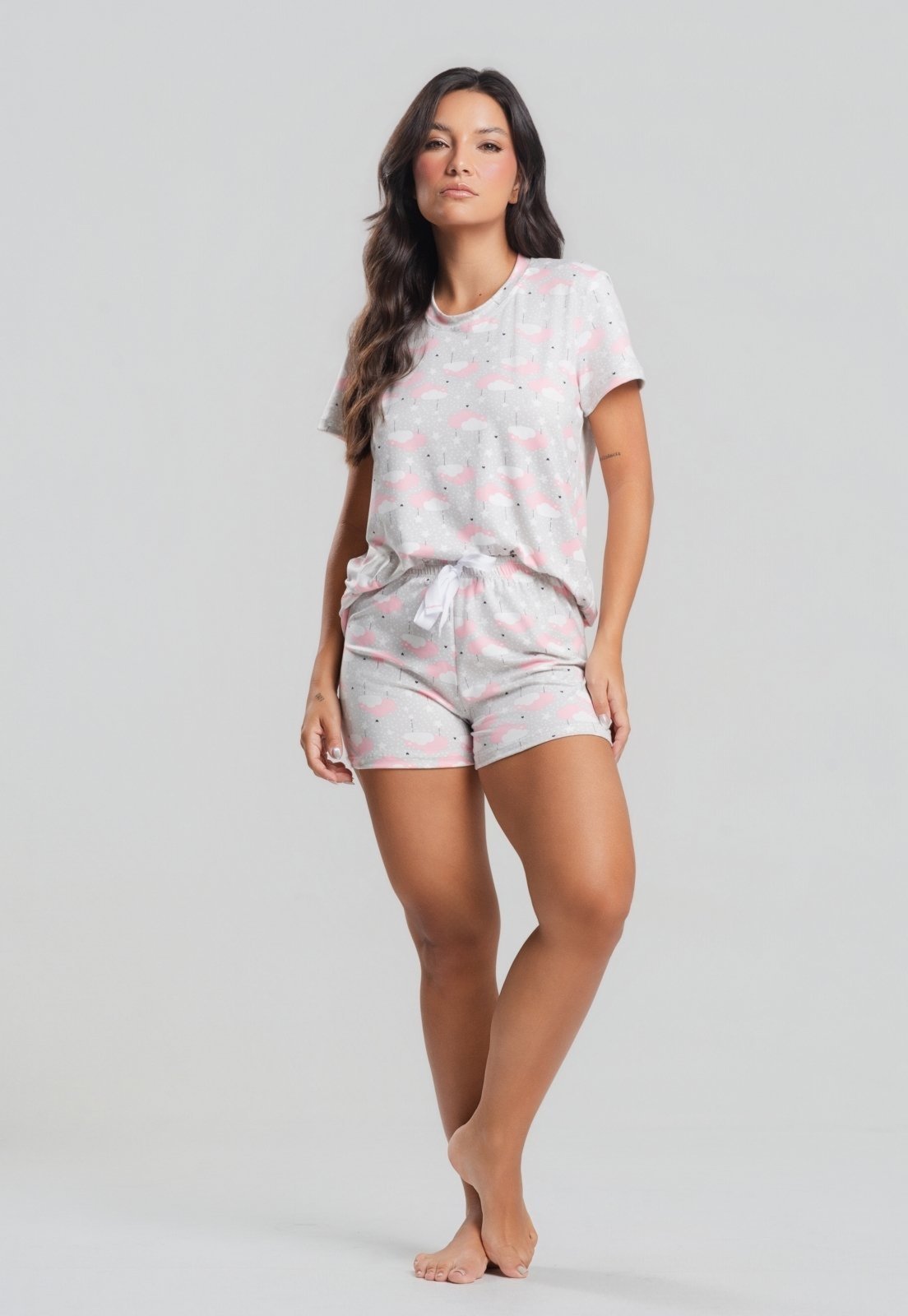 Vista 2 Pijama Short e Blusa M/C Malha Salvatore Fashion cinza Salvatore Fashion cinza