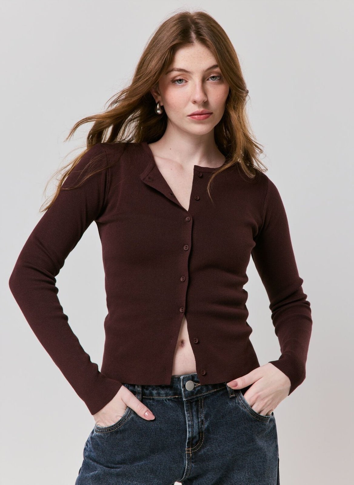Cardigan Canelado Com Botões