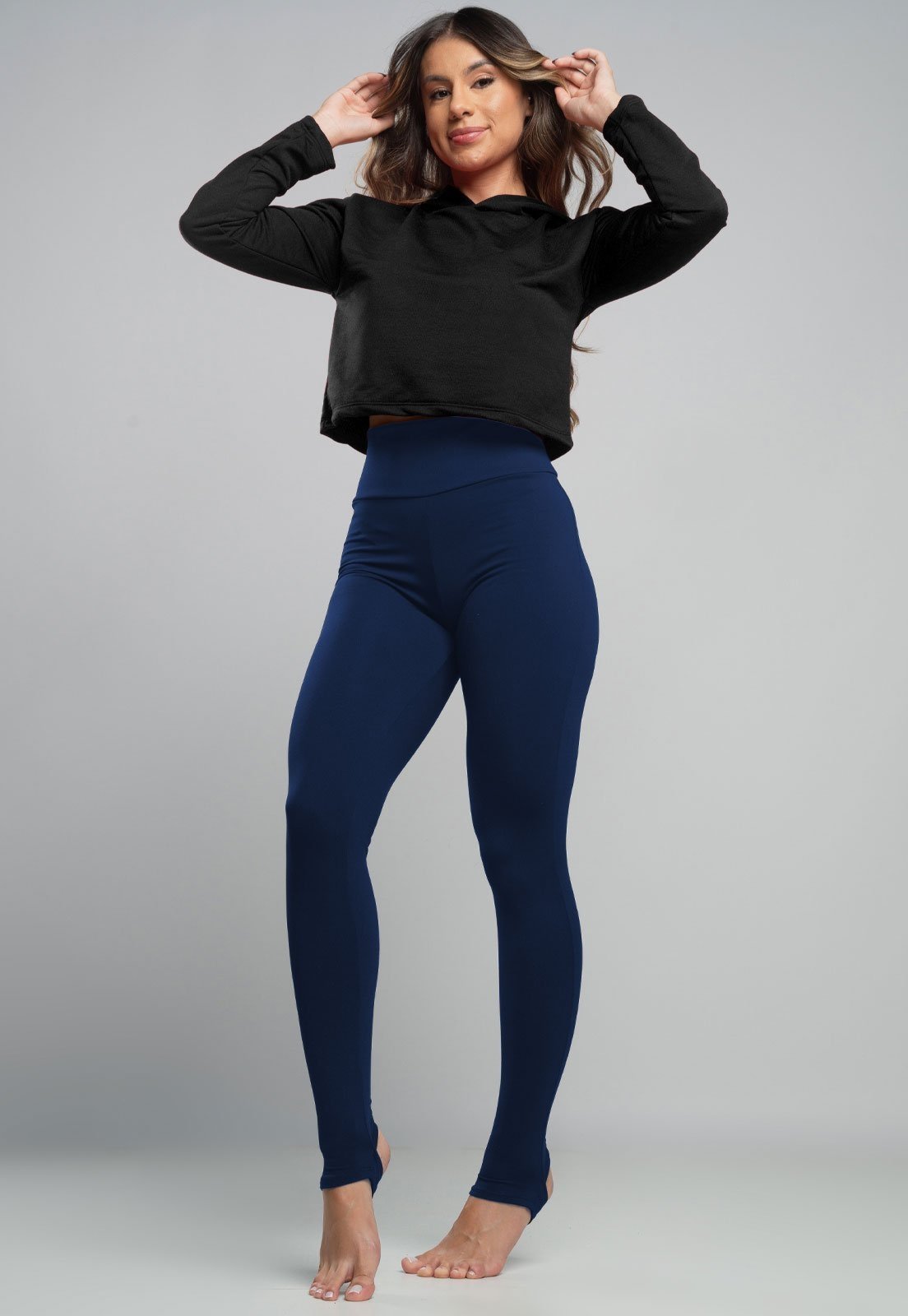 Calça Pezinho Térmica MVB Modas Suplex Peluciado Felpuda Cintura Alta Azul