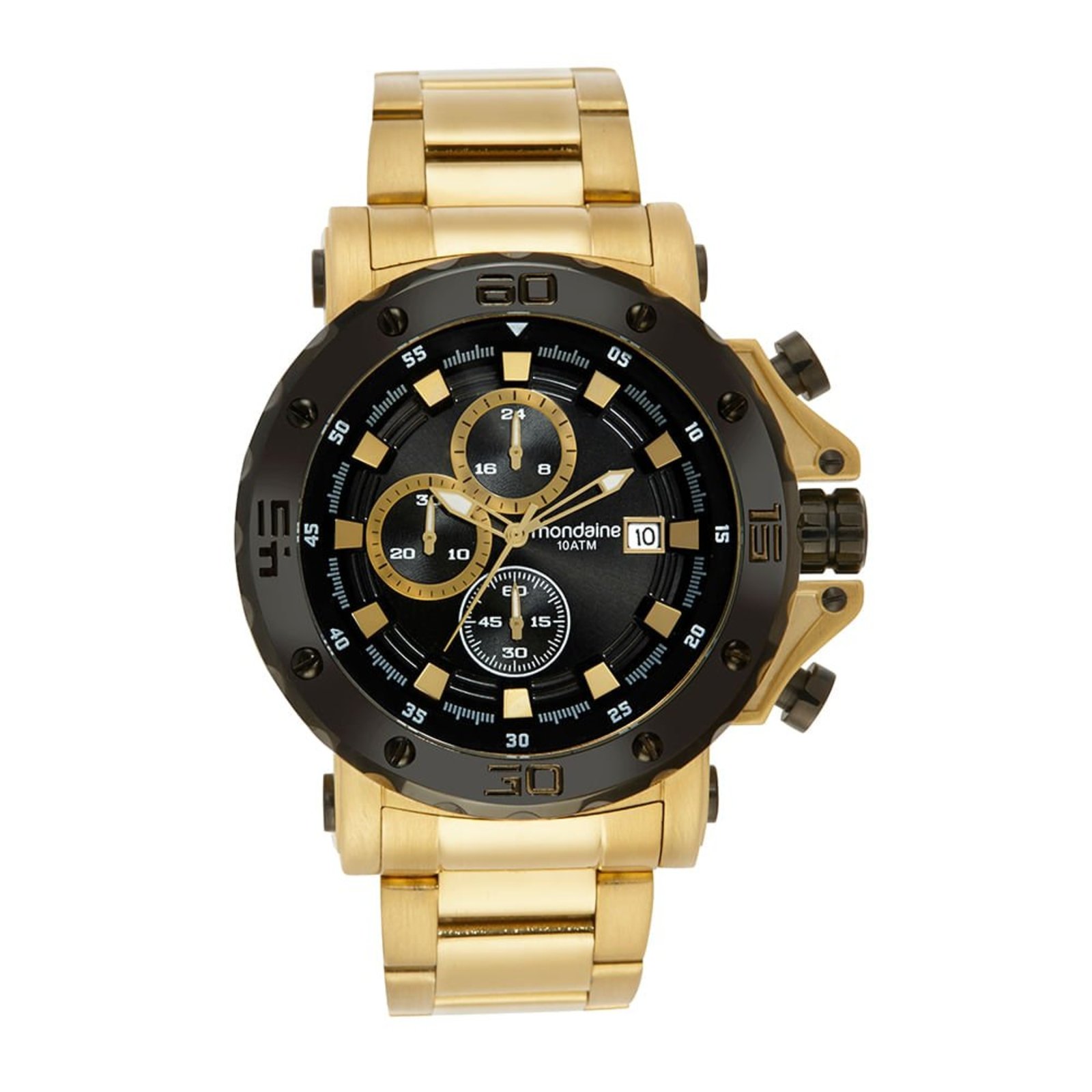 Relógio Masculino Cronógrafo Robusto Dourado Mondaine