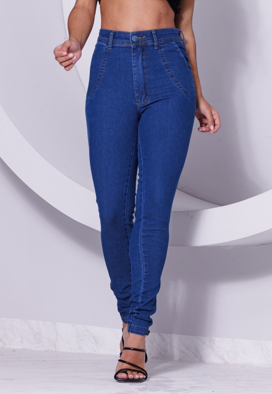 Calça Jeans Skinny com Elastano Cintura Média Bianelly