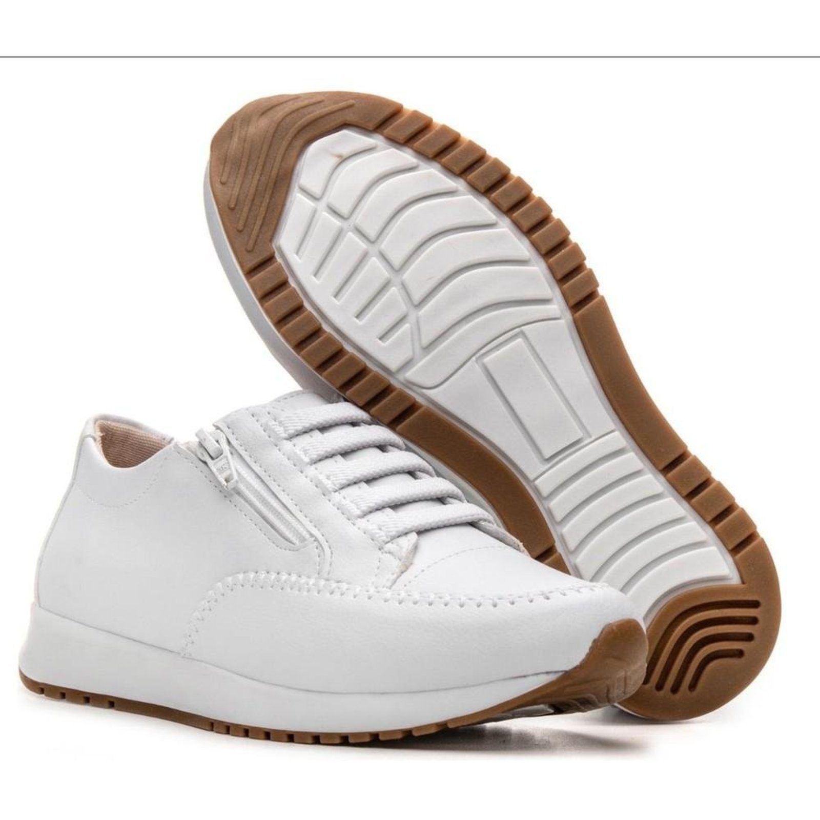 Tênis Feminino Casual Zíper Versátil Bege 35 Branco