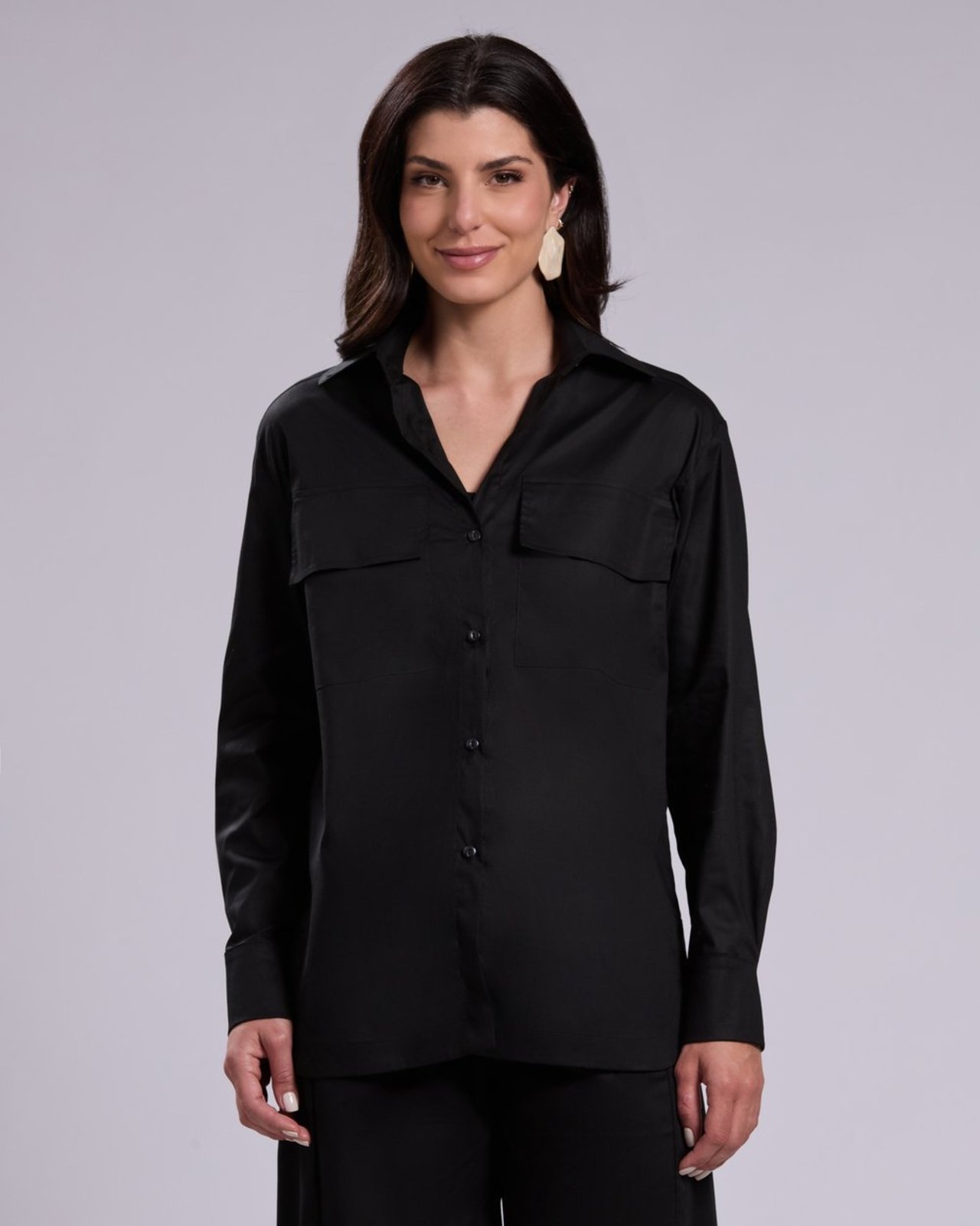 Camisa Alfaitaria Oversized Letícia Preto